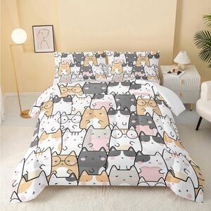 Cute Kawaii Cat Comforter Set Full Size